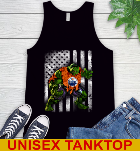 Edmonton Oilers Hulk Marvel Avengers NHL Hockey American Flag Tank Top