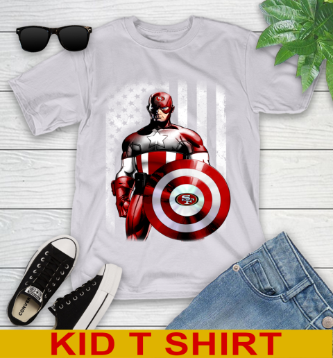 San Francisco 49ers NFL Football Captain America Marvel Avengers American Flag Shirt Youth T-Shirt - Image 5