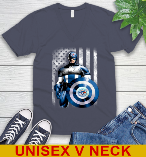 Toronto Blue Jays MLB Baseball Captain America Marvel Avengers American Flag Shirt V-Neck T-Shirt 7