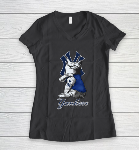 MLB Baseball My Cat Loves New York Yankees Women's V-Neck T-Shirt 6