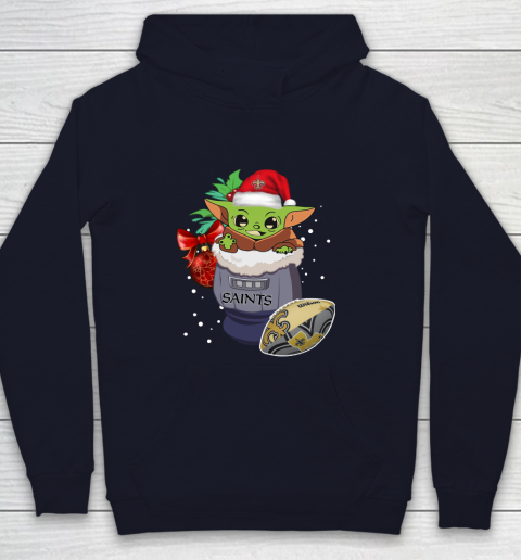 New Orleans Saints Christmas Baby Yoda Star Wars Funny Happy NFL Youth Hoodie 3