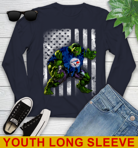 Toronto Blue Jays Hulk Marvel Avengers MLB Baseball American Flag Youth Long Sleeve 2