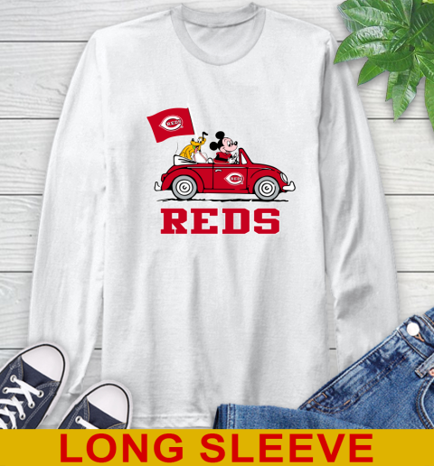 MLB Baseball Cincinnati Reds Pluto Mickey Driving Disney Shirt Long Sleeve T-Shirt