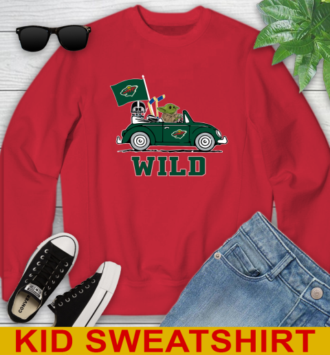 NHL Hockey Minnesota Wild Darth Vader Baby Yoda Driving Star Wars Shirt Youth Sweatshirt 8
