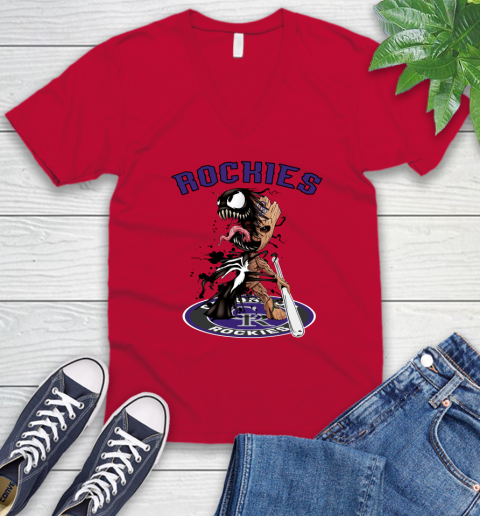 MLB Colorado Rockies Baseball Venom Groot Guardians Of The Galaxy V-Neck T-Shirt 7