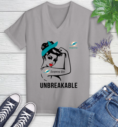 NFL Miami Dolphins Girl Unbreakable Football Sports Women's V-Neck T-Shirt 2