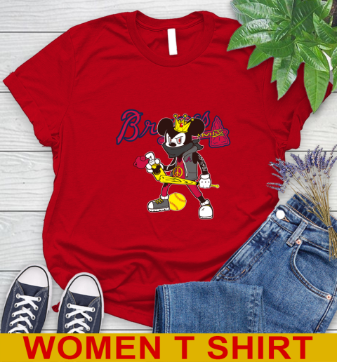 Atlanta Braves MLB Baseball Mickey Peace Sign Sports Women's T-Shirt 11 Atlanta Braves MLB Baseball Mickey Peace Sign Sports Women's T-Shirt - Image 11