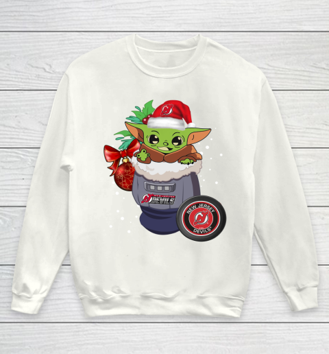 New Jersey Devils Christmas Baby Yoda Star Wars Funny Happy NHL Youth Sweatshirt 2