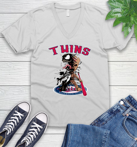 MLB Minnesota Twins Baseball Venom Groot Guardians Of The Galaxy V-Neck T-Shirt