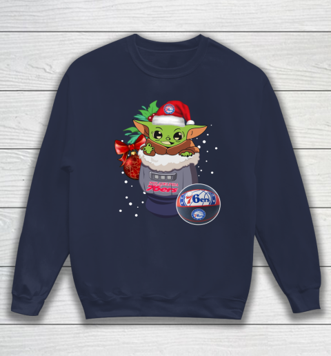 Philadelphia 76ers Christmas Baby Yoda Star Wars Funny Happy NBA Sweatshirt 3