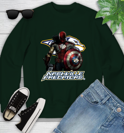 NHL Captain America Thor Spider Man Hawkeye Avengers Endgame Hockey Nashville Predators Youth Sweatshirt 10