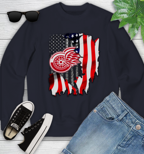 Detroit Red Wings NHL Hockey American Flag Youth Sweatshirt 2