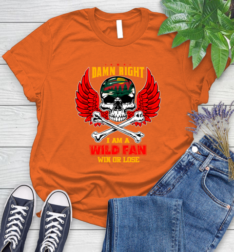 NHL Damn Right I Am A Minnesota Wild Win Or Lose Skull Hockey Sports Women's T-Shirt 3