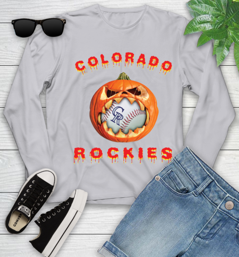 MLB Colorado Rockies Halloween Pumpkin Baseball Sports Youth Long Sleeve 5