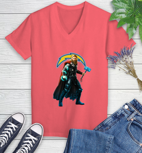NFL Thor Avengers Endgame Football Los Angeles Chargers Women's V-Neck T-Shirt 6