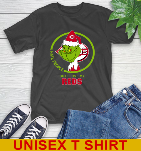 Cincinnati Reds MLB Christmas Grinch I Hate People But I Love My Favorite Baseball Team T-Shirt 2