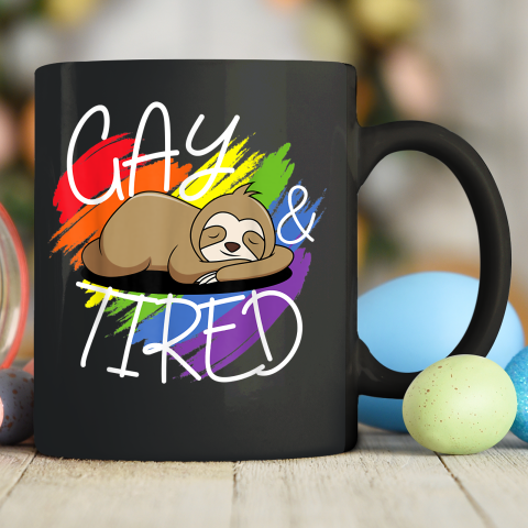 Gay and Tired Funny LGBT Sloth Rainbow Pride Ceramic Mug 11oz