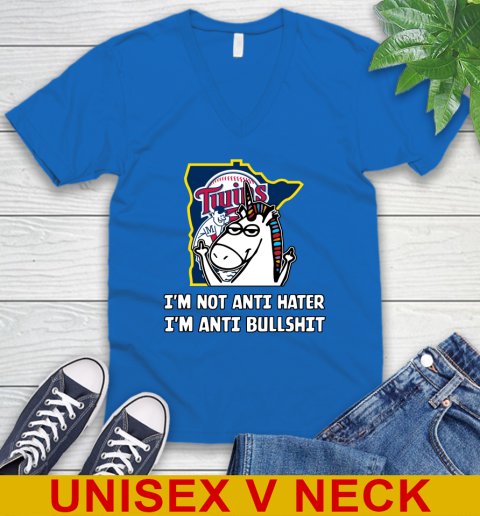 Minnesota Twins MLB Baseball Unicorn I'm Not Anti Hater I'm Anti Bullshit V-Neck T-Shirt 6