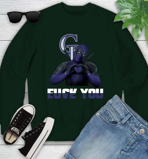 MLB Colorado Rockies Deadpool Love You Fuck You Baseball Sports Youth Sweatshirt 9