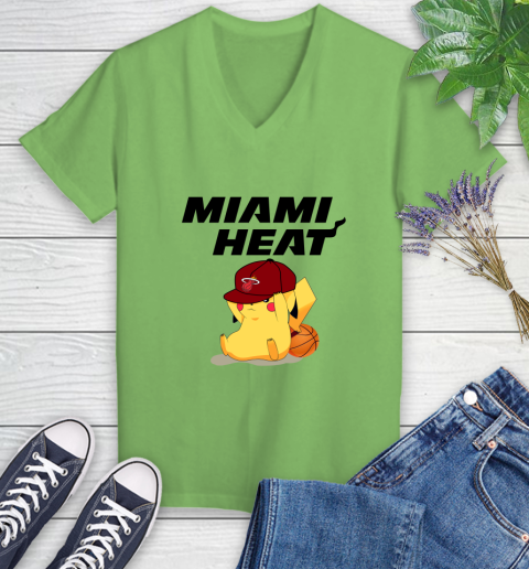 NBA Pikachu Basketball Sports Miami Heat Women's V-Neck T-Shirt 11