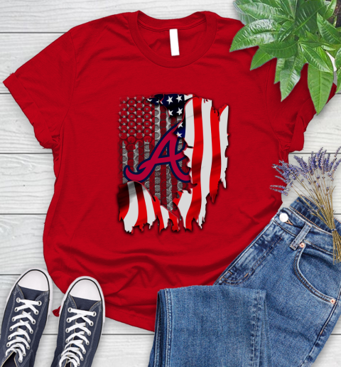 Atlanta Braves MLB Baseball American Flag Women's T-Shirt 13