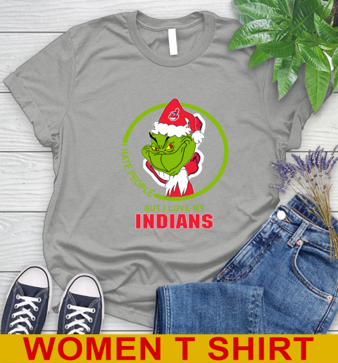 Cleveland Indians MLB Christmas Grinch I Hate People But I Love My Favorite Baseball Team Women's T-Shirt 11