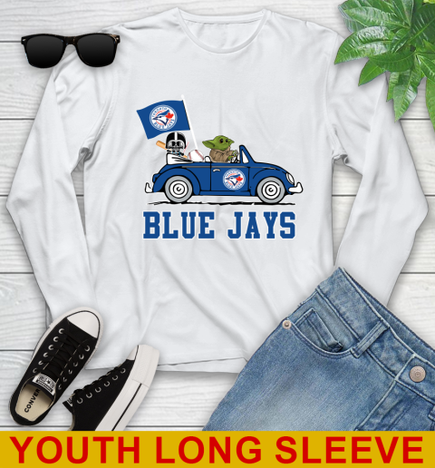 MLB Baseball Toronto Blue Jays Darth Vader Baby Yoda Driving Star Wars Shirt Youth Long Sleeve