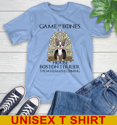 Game of bones house boston terrier dog the mailman is coming tshirt 11