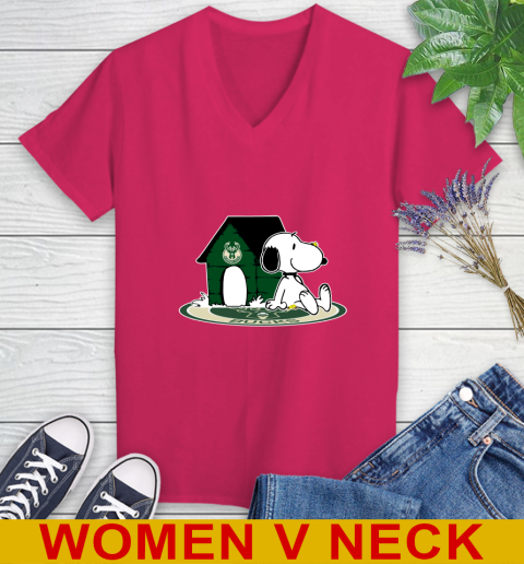 NBA Basketball Milwaukee Bucks Snoopy The Peanuts Movie Shirt Women's V-Neck T-Shirt 10