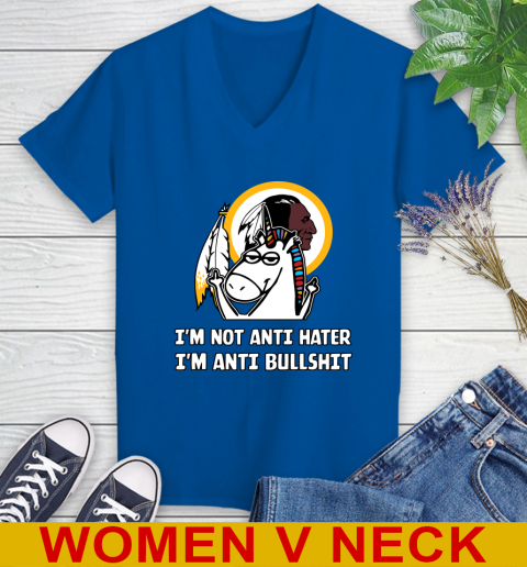 Washington Redskins NFL Football Unicorn I'm Not Anti Hater I'm Anti Bullshit Women's V-Neck T-Shirt 11