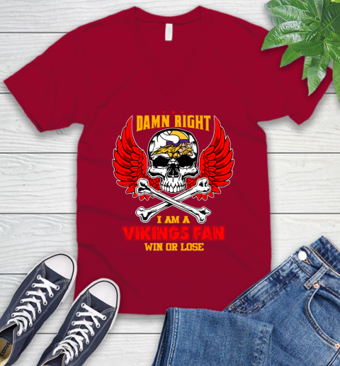 NFL Damn Right I Am A Detroit Lions Win Or Lose Skull Football Sports V-Neck T-Shirt 7
