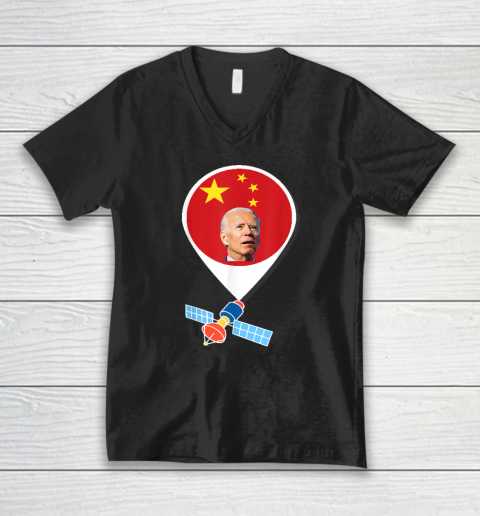 Chinese Spy Balloon Funny Surveillance Joe Biden China Flag V-Neck T-Shirt