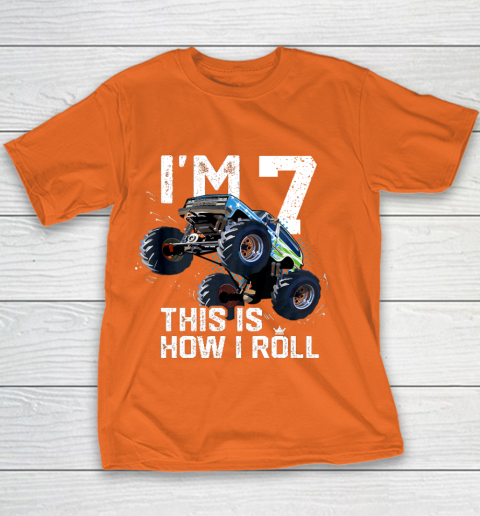 Kids I'm 7 This is How I Roll Monster Truck 7th Birthday Boy Gift 7 Year Old Youth T-Shirt 4