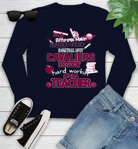 Cleveland Cavaliers NBA I'm A Difference Making Student Caring Basketball Loving Kinda Teacher Youth Long Sleeve 2