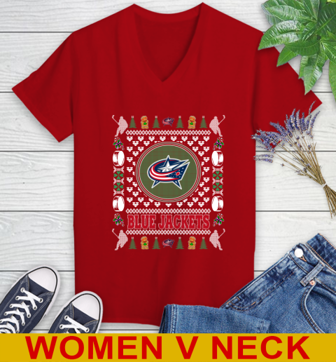 Columbus Blue Jackets Merry Christmas NHL Hockey Loyal Fan Women's V-Neck T-Shirt 10