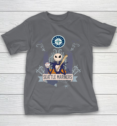 MLB Seattle Mariners Baseball Jack Skellington Halloween Youth T-Shirt 5