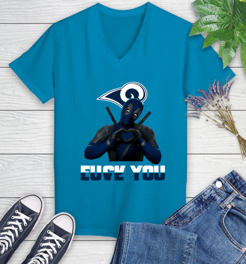 NHL Los Angeles Rams Deadpool Love You Fuck You Football Sports Women's V-Neck T-Shirt 7