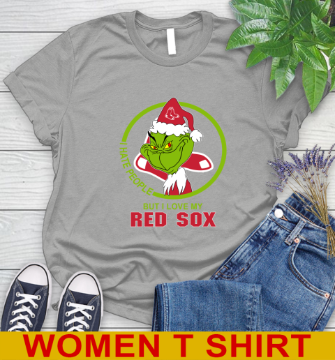 Boston Red Sox MLB Christmas Grinch I Hate People But I Love My Favorite Baseball Team Women's T-Shirt 11
