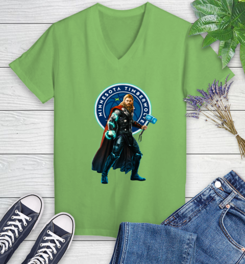 NBA Thor Avengers Endgame Basketball Minnesota Timberwolves Women's V-Neck T-Shirt 11