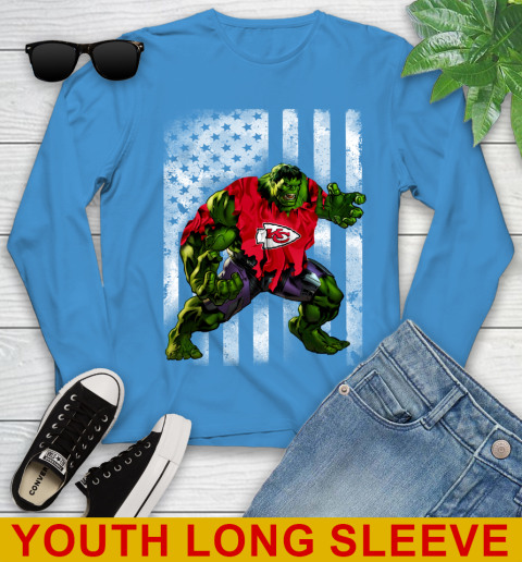 Kansas City Chiefs Hulk Marvel Avengers NFL Football American Flag Youth Long Sleeve 8