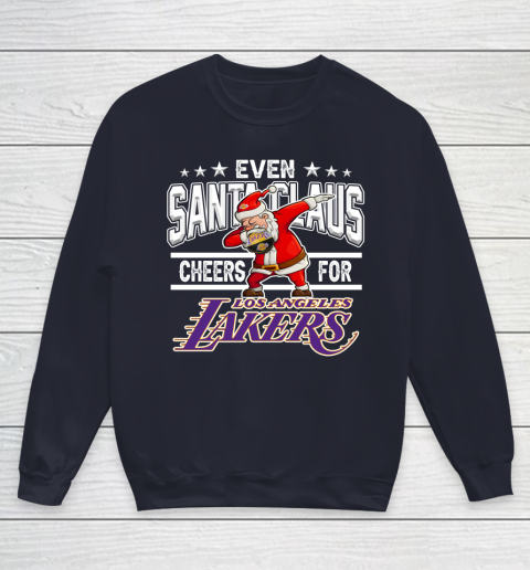 Los Angeles Lakers Even Santa Claus Cheers For Christmas NBA Youth Sweatshirt 2