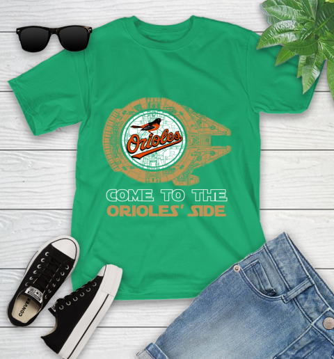 MLB Come To The Baltimore Orioles Side Star Wars Baseball Sports Youth T-Shirt 8