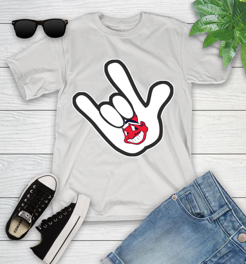 Cleveland Indians MLB Baseball Mickey Rock Hand Disney Youth T-Shirt