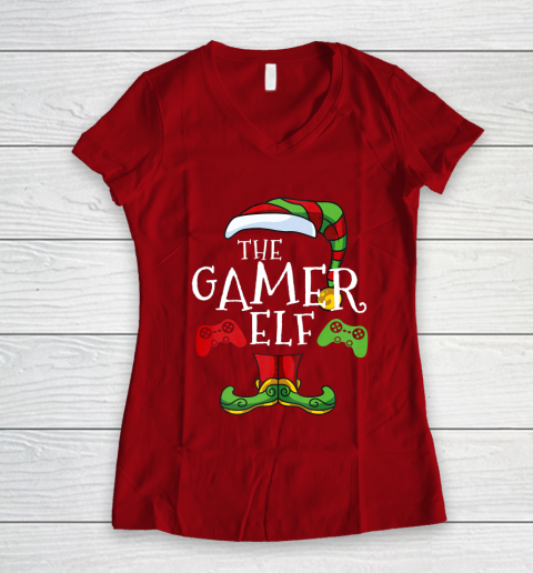 Gamer Elf Family Matching Christmas Funny Gaming Pajama Women's V-Neck T-Shirt 8