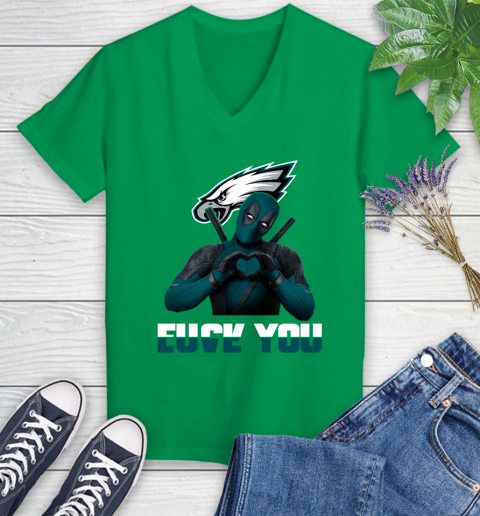 NHL Philadelphia Eagles Deadpool Love You Fuck You Football Sports Women's V-Neck T-Shirt 5