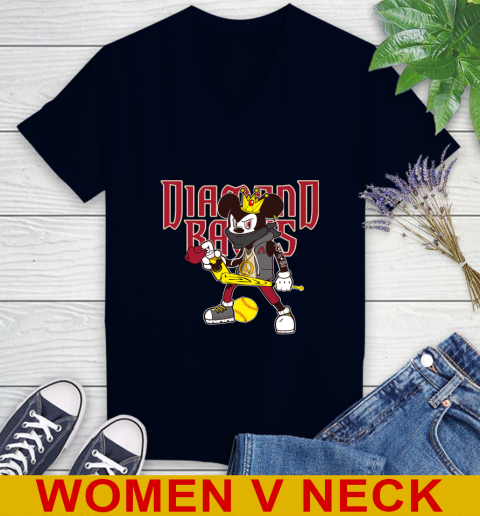 Arizona Diamondbacks MLB Baseball Mickey Peace Sign Sports Women's V-Neck T-Shirt 3
