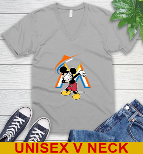 Miami Marlins MLB Baseball Dabbing Mickey Disney Sports V-Neck T-Shirt 4