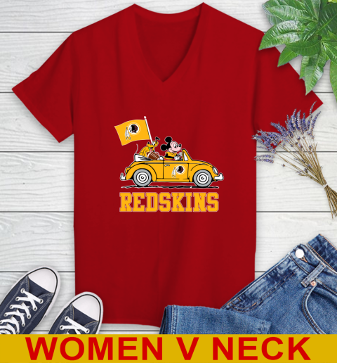 NFL Football Washington Redskins Pluto Mickey Driving Disney Shirt Women's V-Neck T-Shirt 12