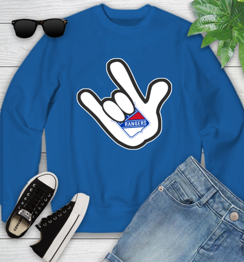 New York Rangers NHL Hockey Mickey Rock Hand Disney Youth Sweatshirt 8