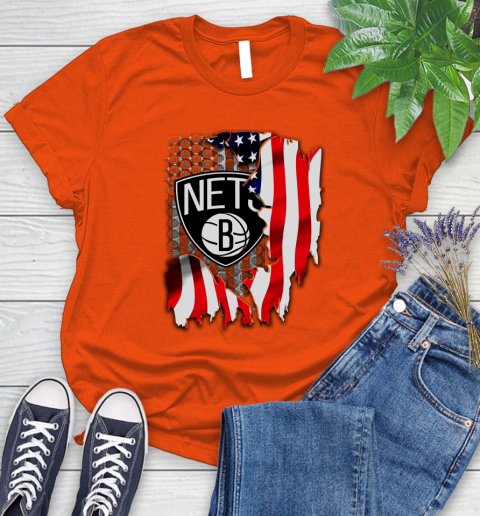 Brooklyn Nets NBA Basketball American Flag Women's T-Shirt 3